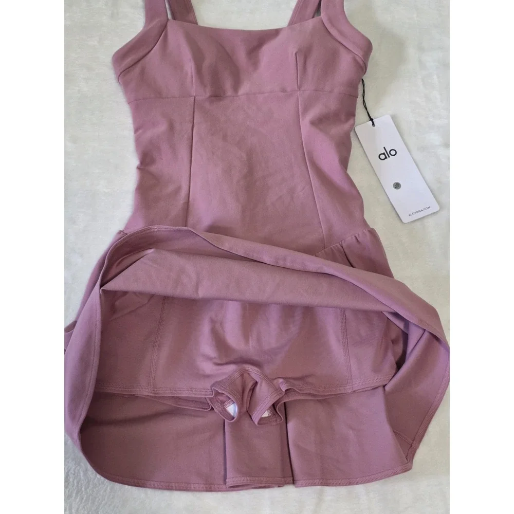 Alo Yoga XS Alosoft Break Point Tennis Dress in Pink Wild Rose NWT $138
